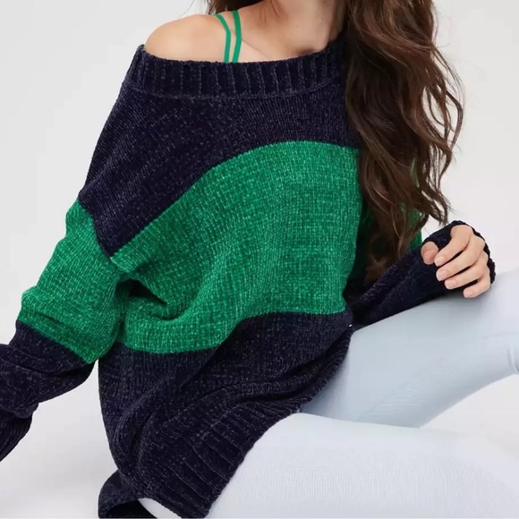 aerie Sweaters - Offline By Aerie Chenille Striped Oversized Slouchy Off The shoulder Sweater